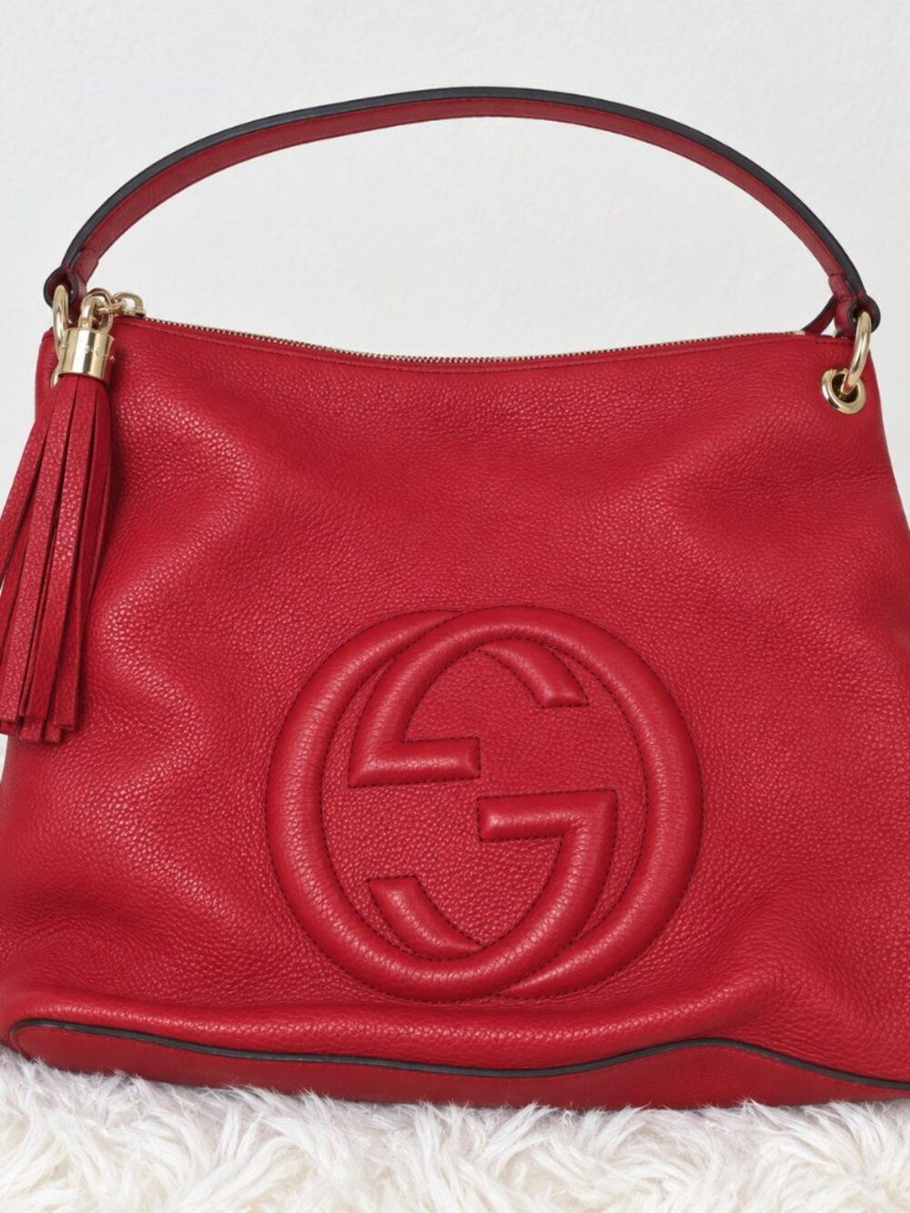 Authentic Vintage Gucci Soho Red Leather Hobo Shoulder Bag + Dust Bag